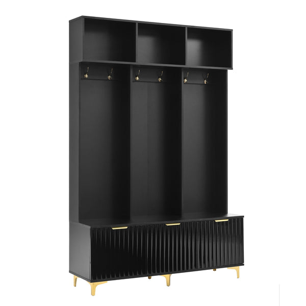 Modern Large Storage Hall Tree With Bench, 6 Hooks