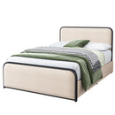 Modern Metal Bed Frame with Curved Upholstered Headboard and Footboard Bed with 4 Storage Drawers, Heavy Duty Metal Slats, Full Size, Beige