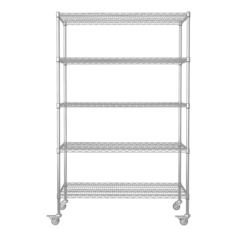 Heavy Duty Adjustable Shelving Unit, 5 Tier Wire Storage Shelves With Wheels - Brushed Nickel