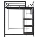 Metal Loft Bed With Desk, 3 Shelves And Ladder