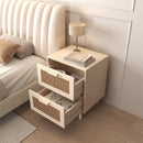Nightstand With 2 Drawers, Storage Side Table For Bedroom - Antique Natural / Rattan