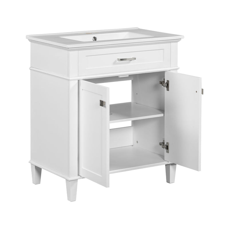 Bathroom Vanity With Ceramic Basin, Soft Close Door And Adjustable Shelves