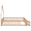 Full House-Shaped Headboard Floor Bed with Fence,Natural