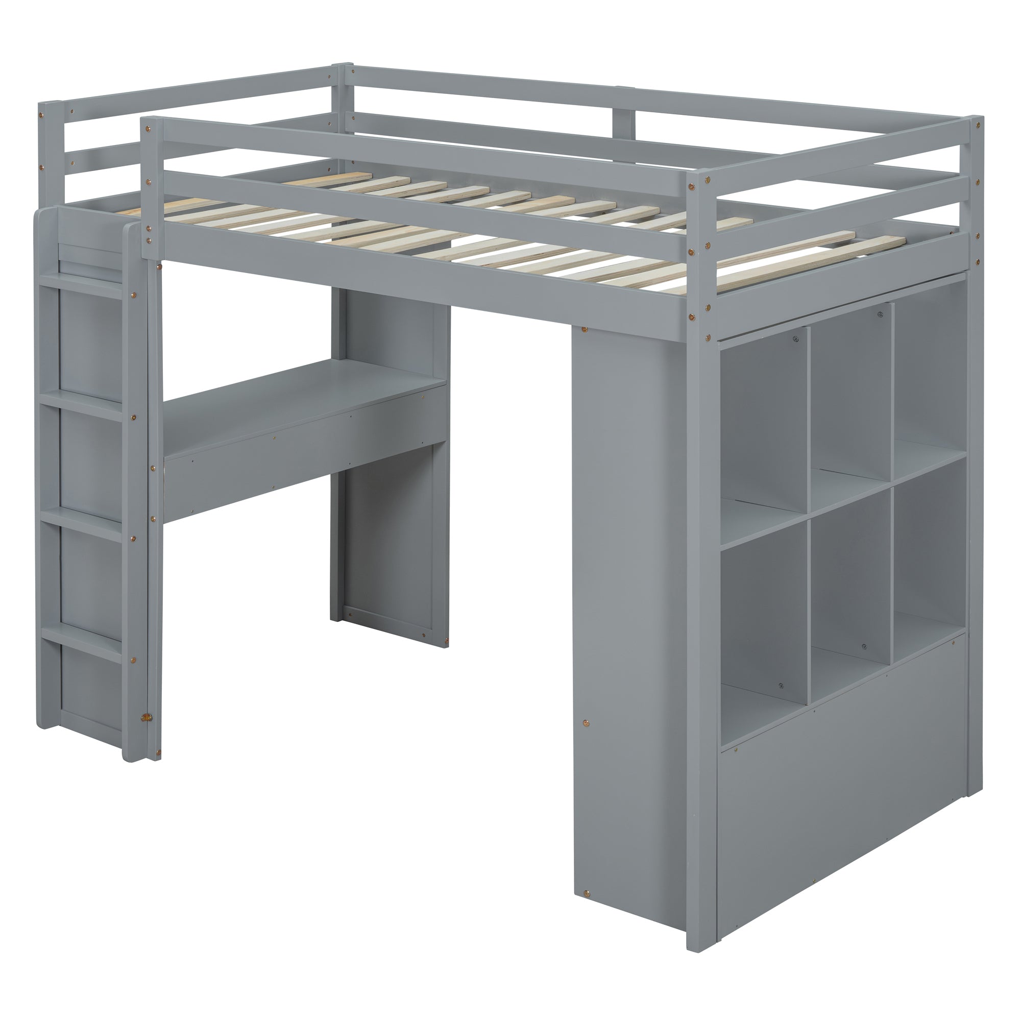 Twin Size Loft Bed with large shelves, writing desk and LED Light, Gray - Atlantic Fine Furniture Melbourne FL