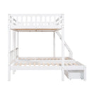 Full Over Twin & Twin Bunk Bed, Wood Triple Bunk Bed with Drawers and Guardrails, White (OLD SKU: LP000143AAK)