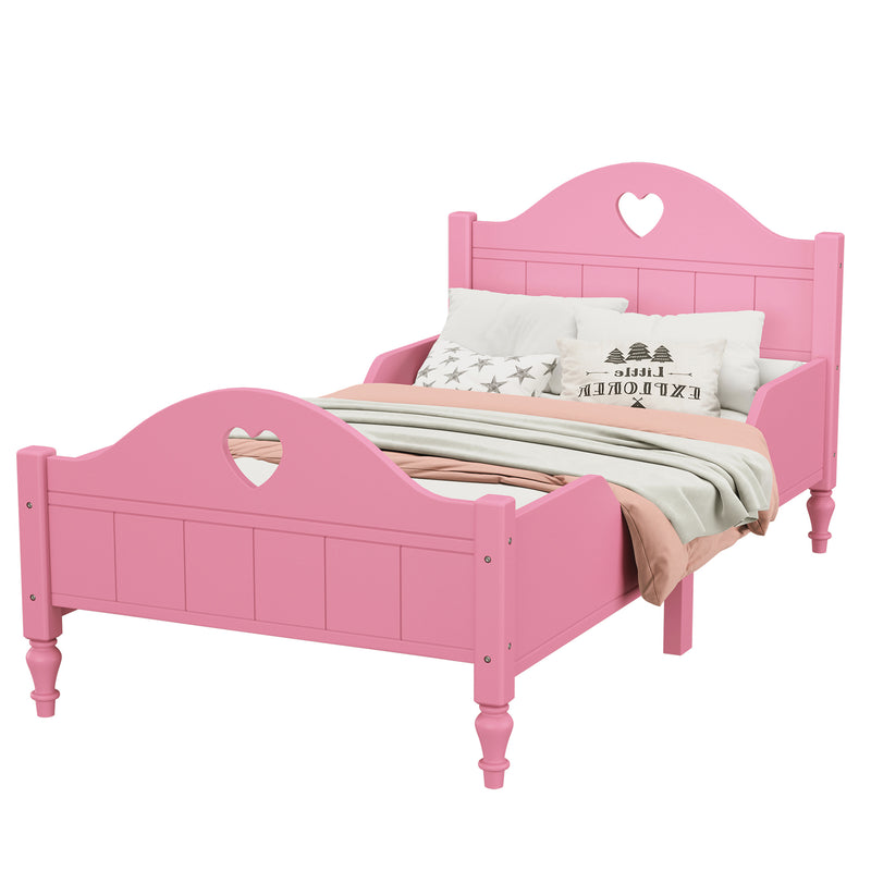 Girl's Love Princess Bed Macaron Twin Size Toddler Bed with Side Safety Rails and Headboard and Footboard , Light Pink