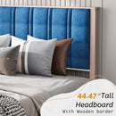 King Bed Frame, Wood with Wood Headboard Bed Frame with upholstered headboard /  Wood Foundation with Wood Slat Support / No Box Spring Needed / Easy Assembly