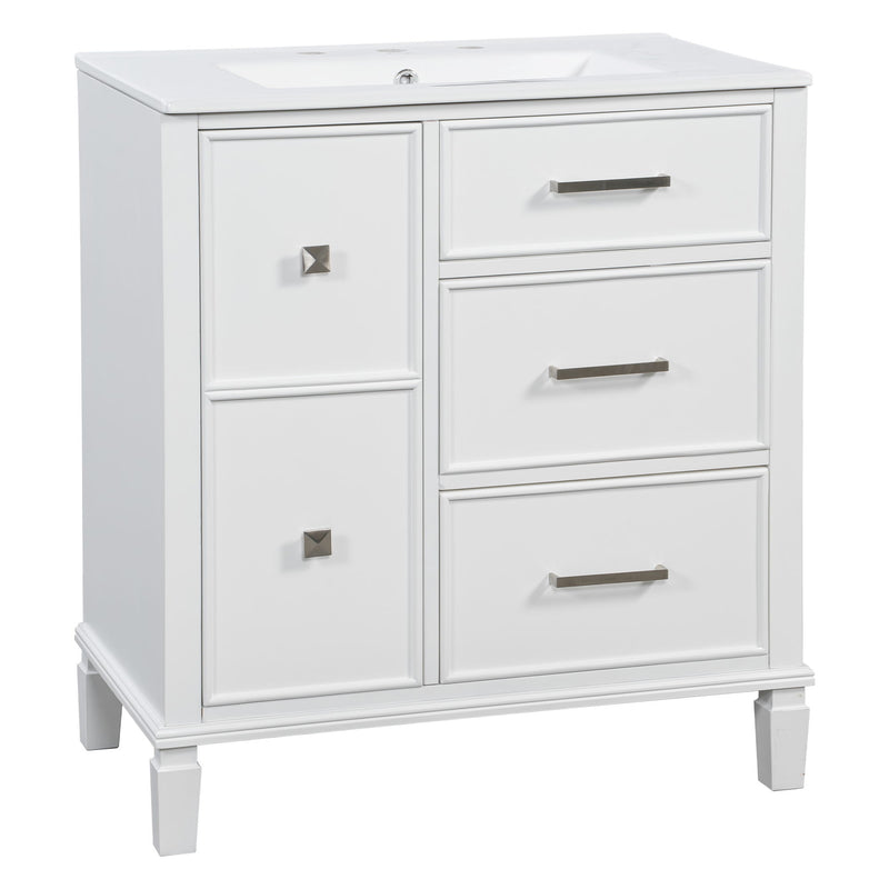 Bathroom Vanity With Ceramic Sink, Flip Out Drawer Design For Plumbing, Soft Close Drawers