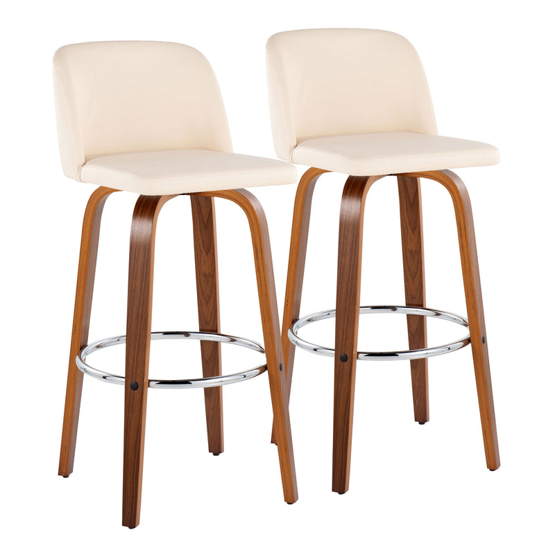 Toriano - Mid Century Modern Fixed Height, Barstool With Swivel With Round Footrest (Set of 2)