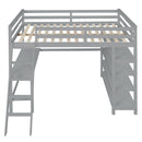 Loft Bed Full with desk,ladder,shelves , Grey