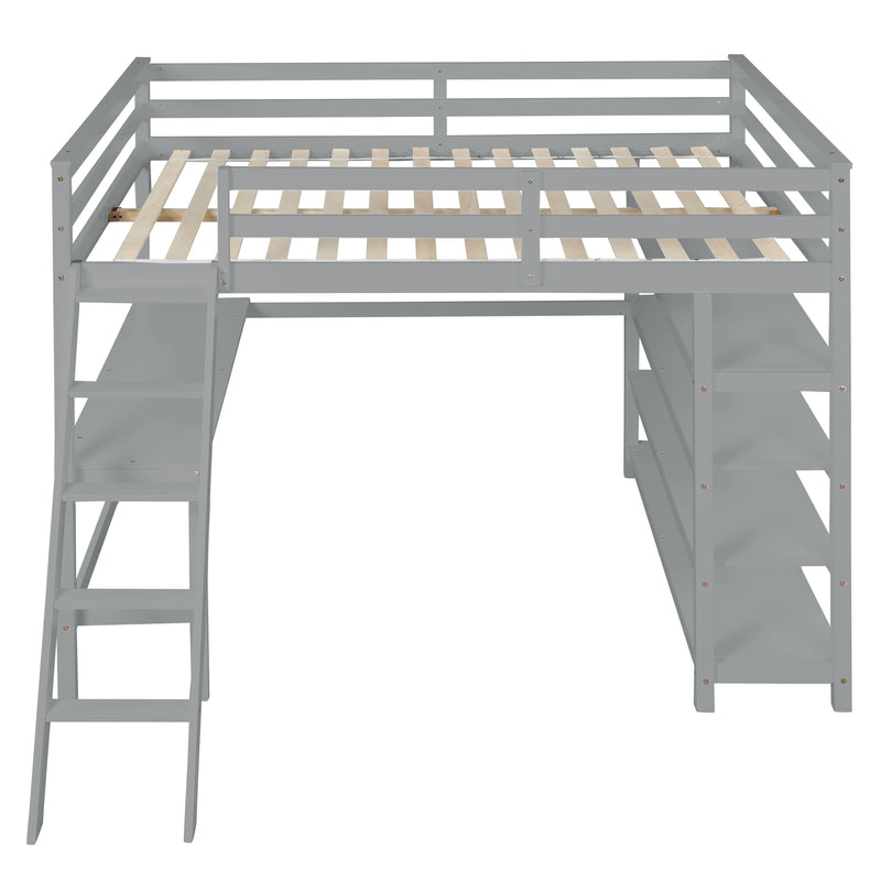 Loft Bed Full with desk,ladder,shelves , Grey