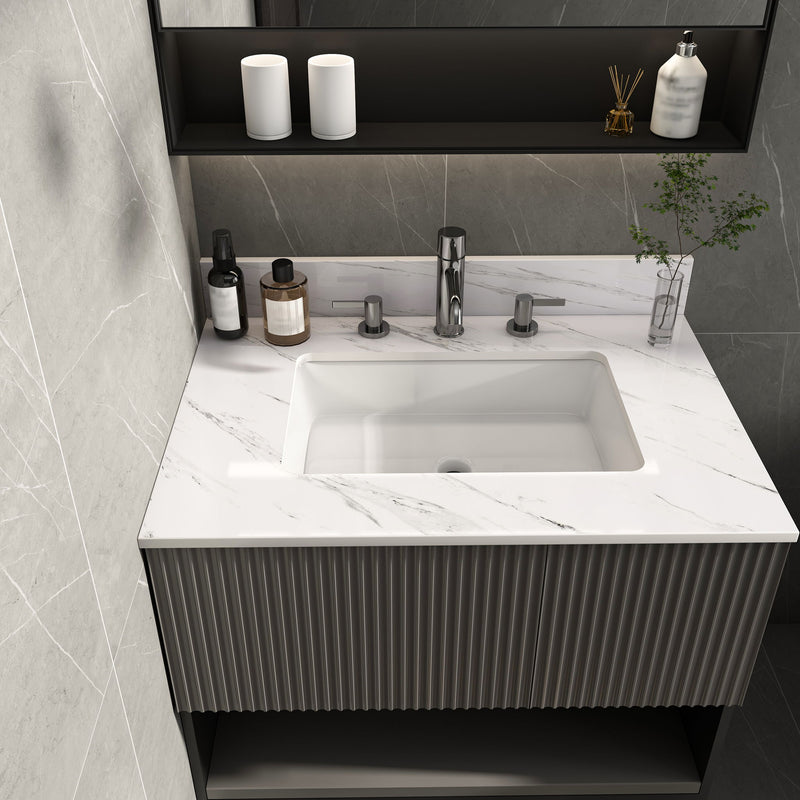 Bianco Carrara Venato Elegant Marble Vanity Top, Bathroom Vanity With Undermount Sink, Sintered Stone