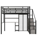 Metal Loft Bed With Wardrobe, Desk, Storage Shelves