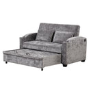 Pull Out Loveseat Sofa With Adjsutable Backrest, 2 Pillows, Cup Holders, USB Ports For Living Room