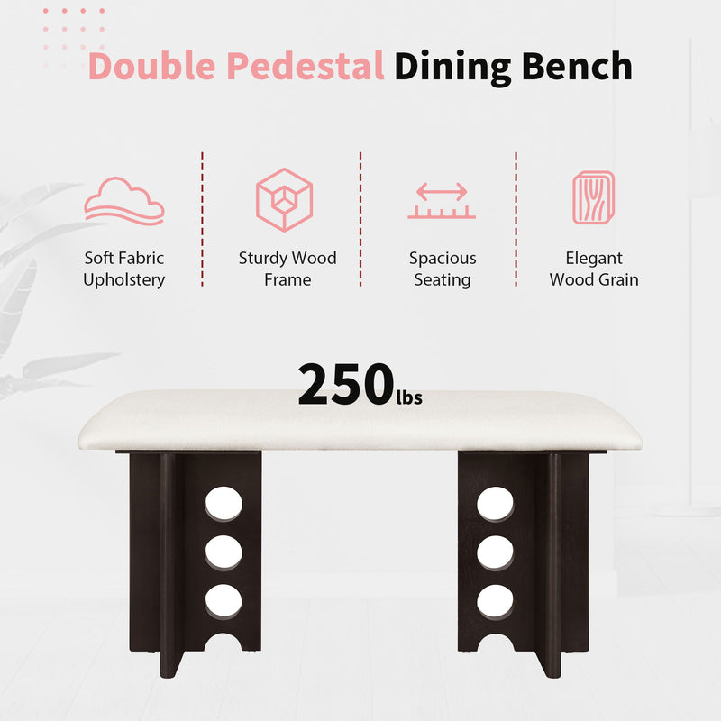 Modern Double Pedestal 6 Piece Dining Table Set, 4 Upholstered Rattan Back Dining Chairs And Bench