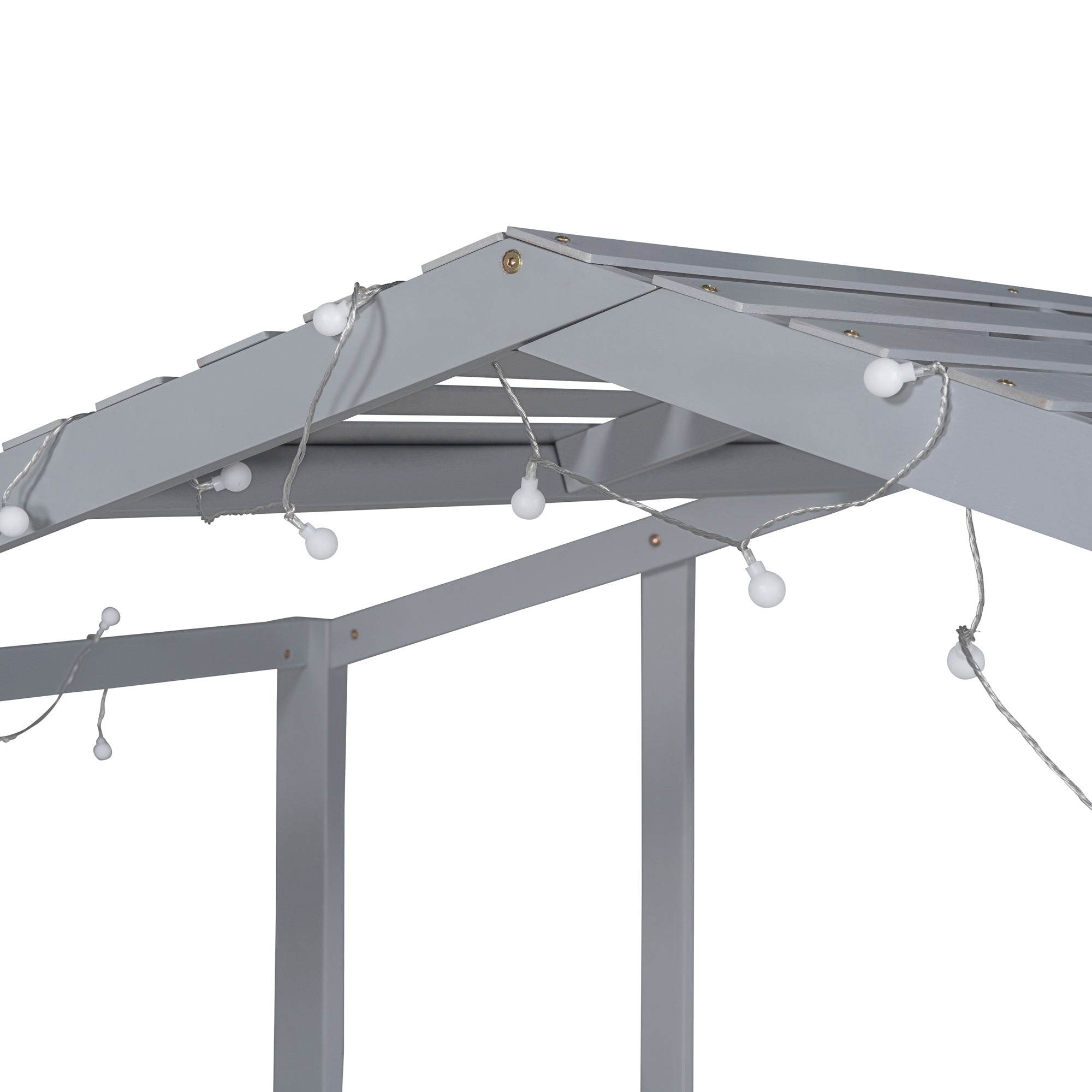 Twin Size Loft Bed with Ladder and Slide, House Bed with Blackboard and Light Strip on the Roof, Gray - Atlantic Fine Furniture Melbourne FL