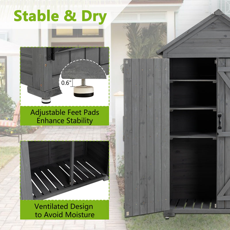 Outdoor Storage Cabinet, Garden Wood Tool Shed, Outside Wooden Shed Closet With Shelves And Latch For Yard