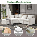 Modular Corduroy Sectional Sofa, Convertible L Shaped Couch Sofa with Storage,  5 Seat Sofa Couch for Living Room, Beige