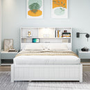 Platform Bed With Bookcase Headboard, Built-In Downlight, Charging Station, And 2 Side Drawers