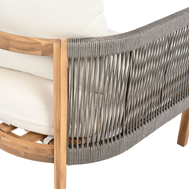 Patio Acacia Wood Club Chair, Woven Rope Outdoor Patio Arm Chair, Deep Seating For Porch - Teak / Beige