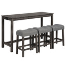 4 Piece Bar Table Set With Power Outlet, 3 Padded Stools