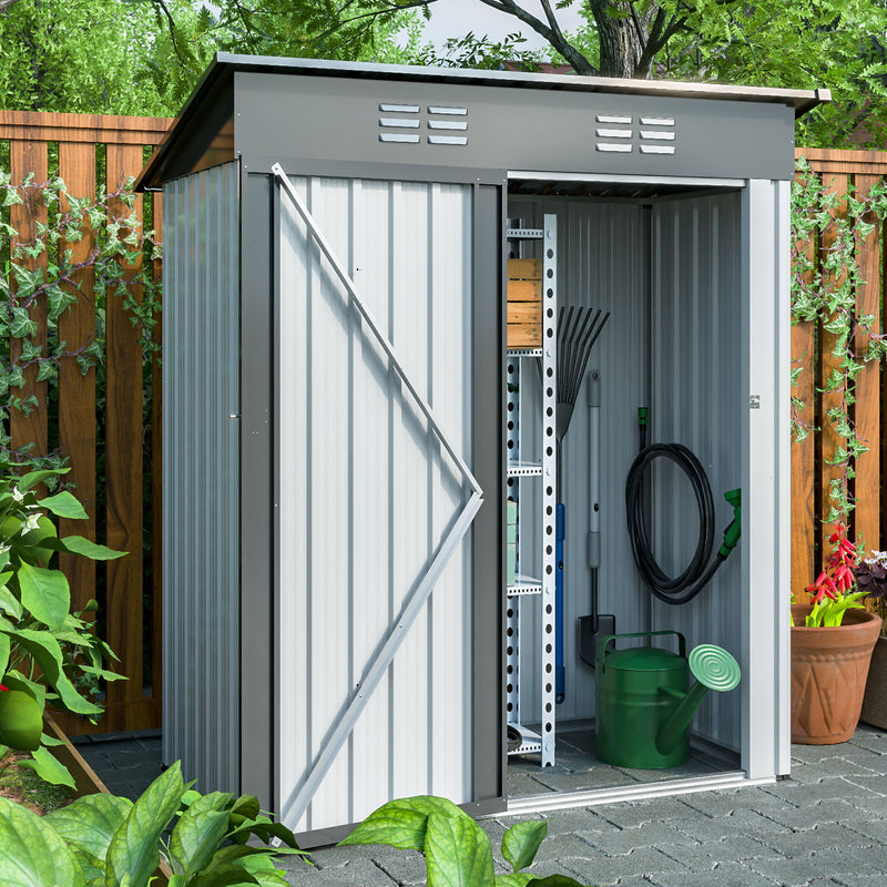 Outdoor Storage Shed, Galvanized Metal Garden Shed With Lockable Doors, Tool Storage Shed For Patio Lawn Backyard Trash Cans - White