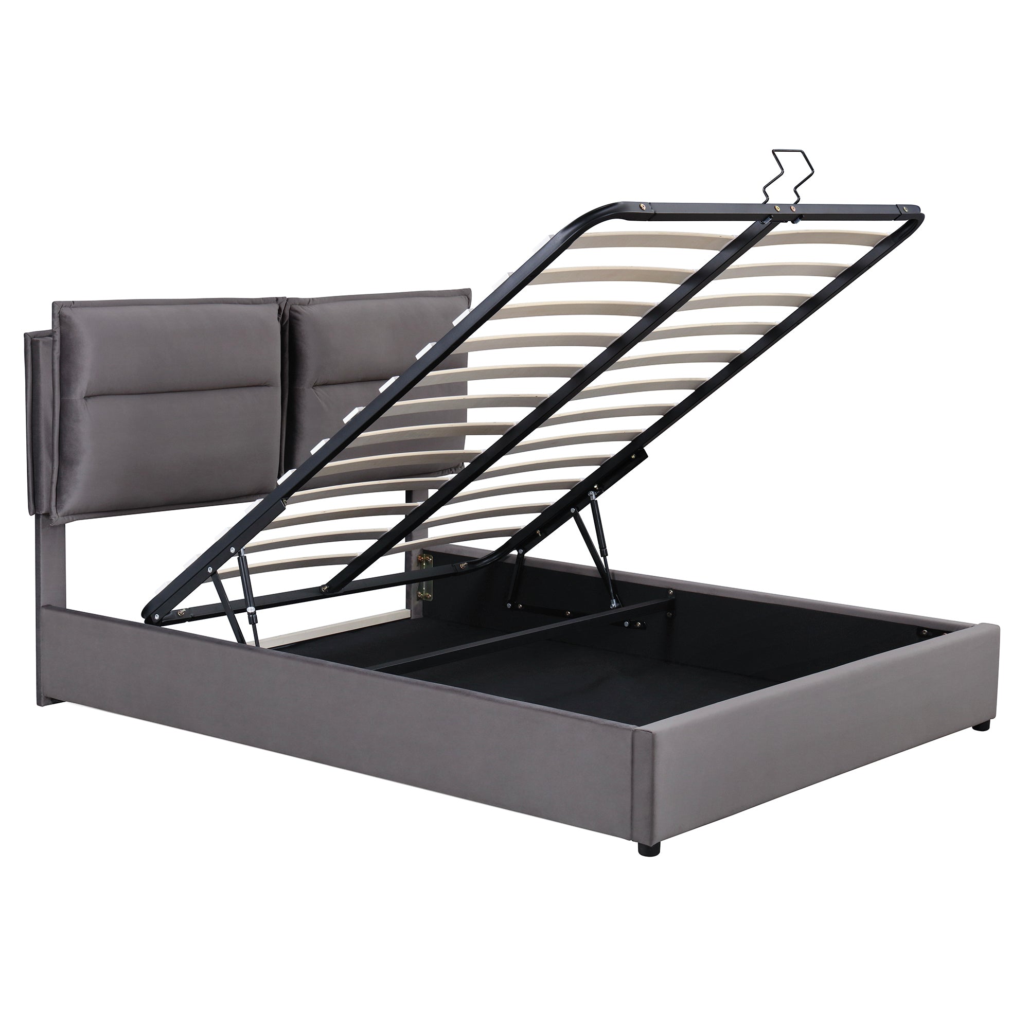 Upholstered Platform bed with a Hydraulic Storage System, Full size, Gray - Atlantic Fine Furniture Melbourne FL