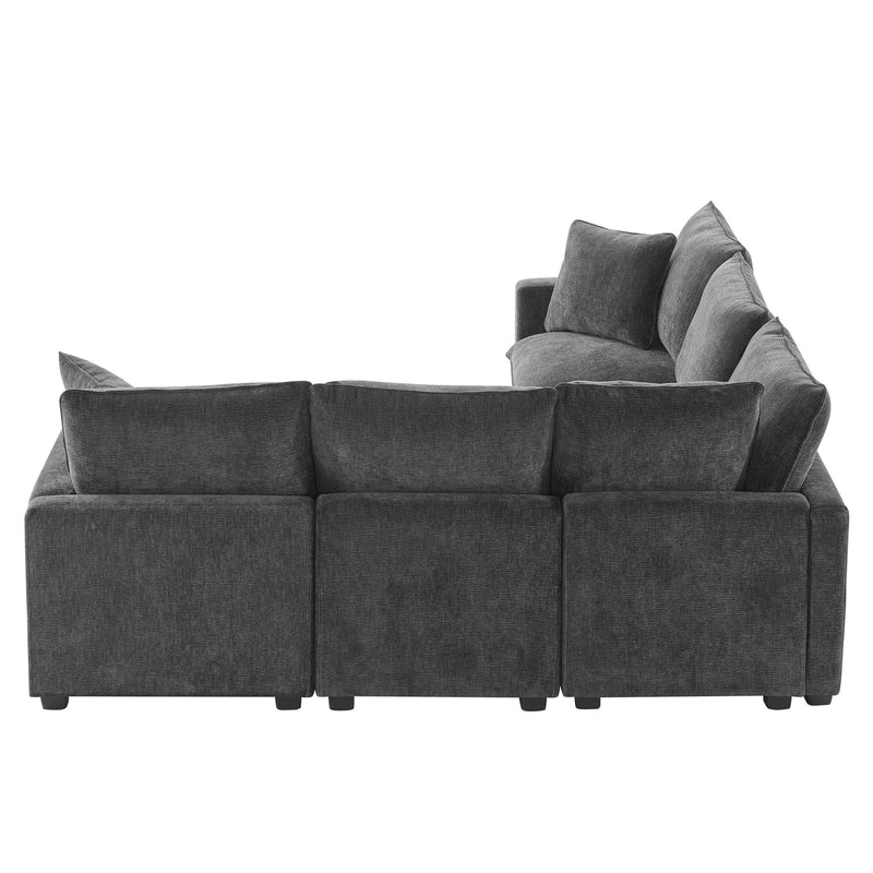 Modern L Shape Modular Sofa, 5 Seat Chenille Sectional Couch Set With 2 Pillows Included, Freely Combinable Indoor Funiture For Living Room, Apartment, Office