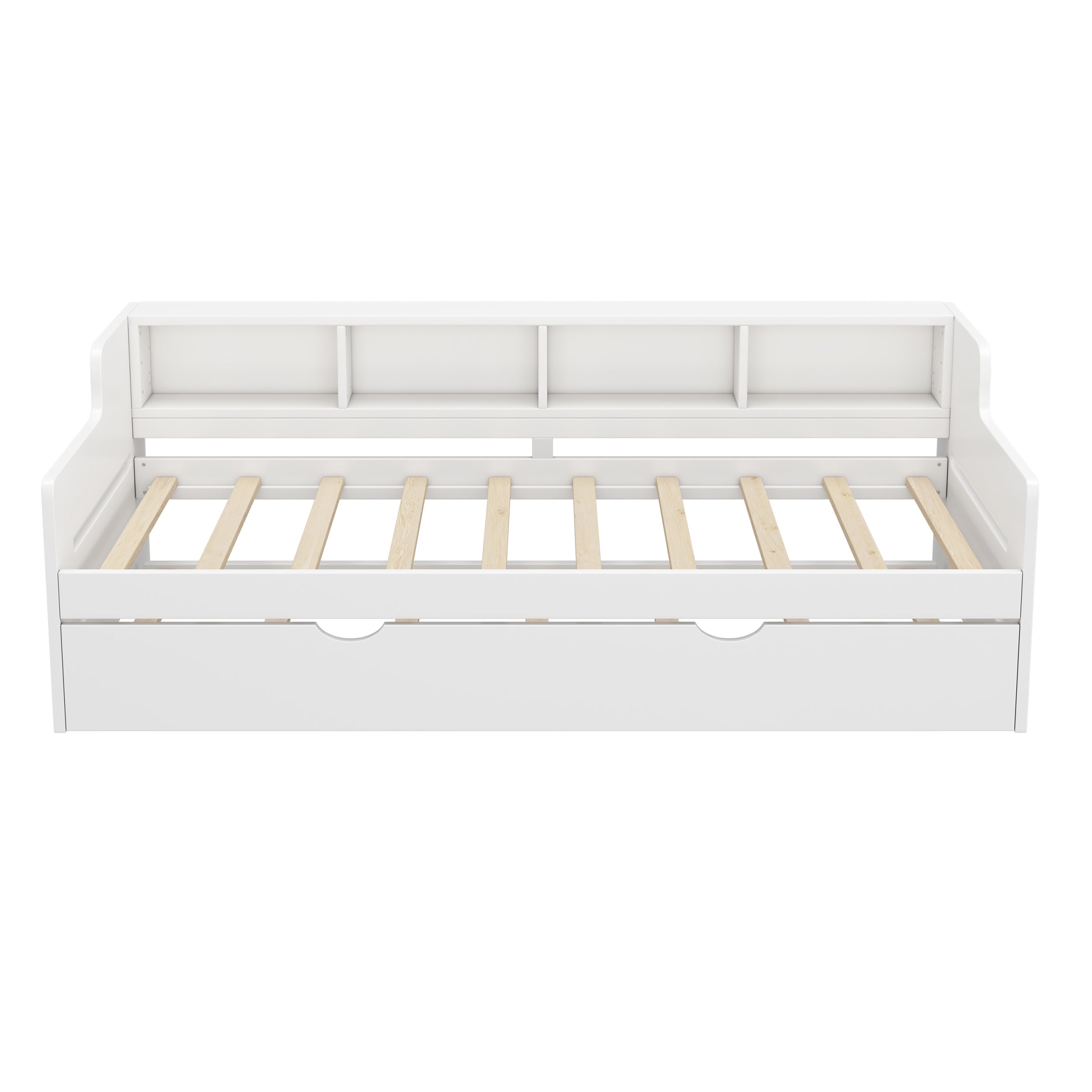 Twin Size Wooden Day Bed with Trundle for Guest Room, Small Bedroom, Study Room, White - Atlantic Fine Furniture Melbourne FL