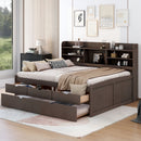 Captain Bed With Built In Bookshelves, 3 Storage Drawers, And Trundle