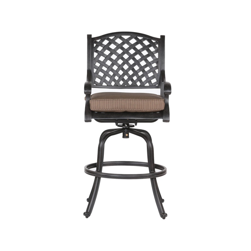 Elegant Cast Aluminum Counter Stool Set With Cushions, All Weather Design - Dark Brown