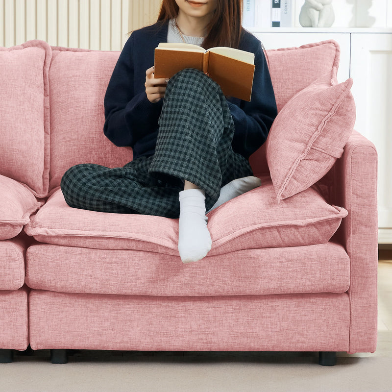 Modular L-Shaped Sectional Sofa Set With Movable Ottoman - Pink