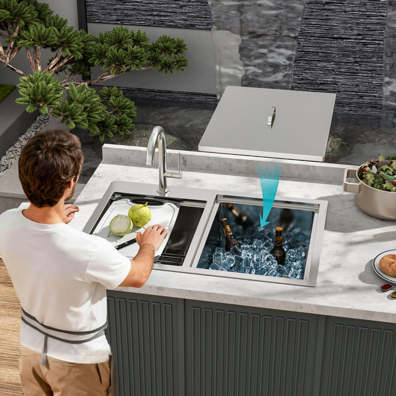 Outdoor Double Bowl Drop In Sink With Workstation - Brushed Nickel