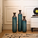 Modern Droplet Shaped Floor Vase Set, Glazed Metal Decorative Vases 3 Piece Home Decor - Aqua Blue