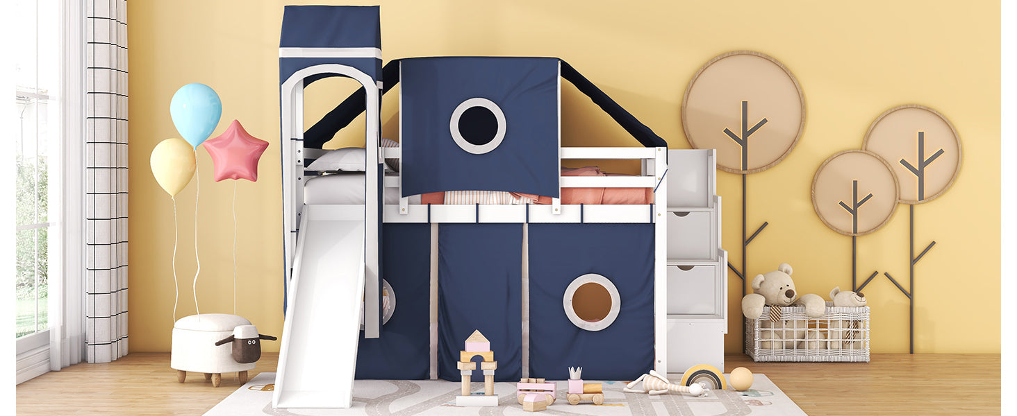 Full Size Loft Bed with Tent and Tower - Blue - Atlantic Fine Furniture Melbourne FL