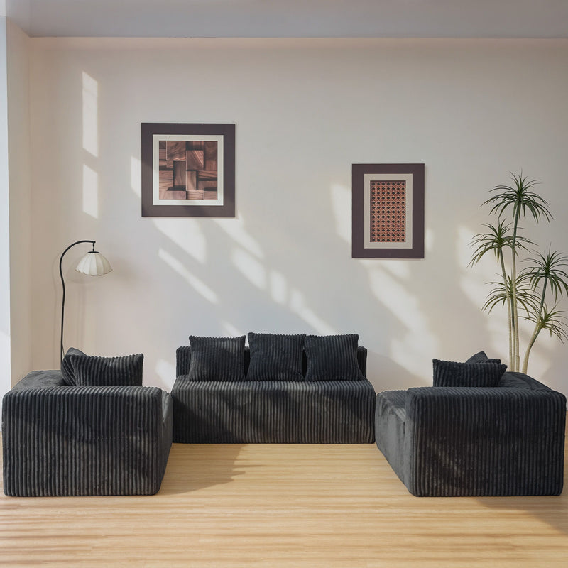Modular U-Shaped Sectional Sofa, 4 Seater Chaise Lounge With Reversible Design Striped - Black