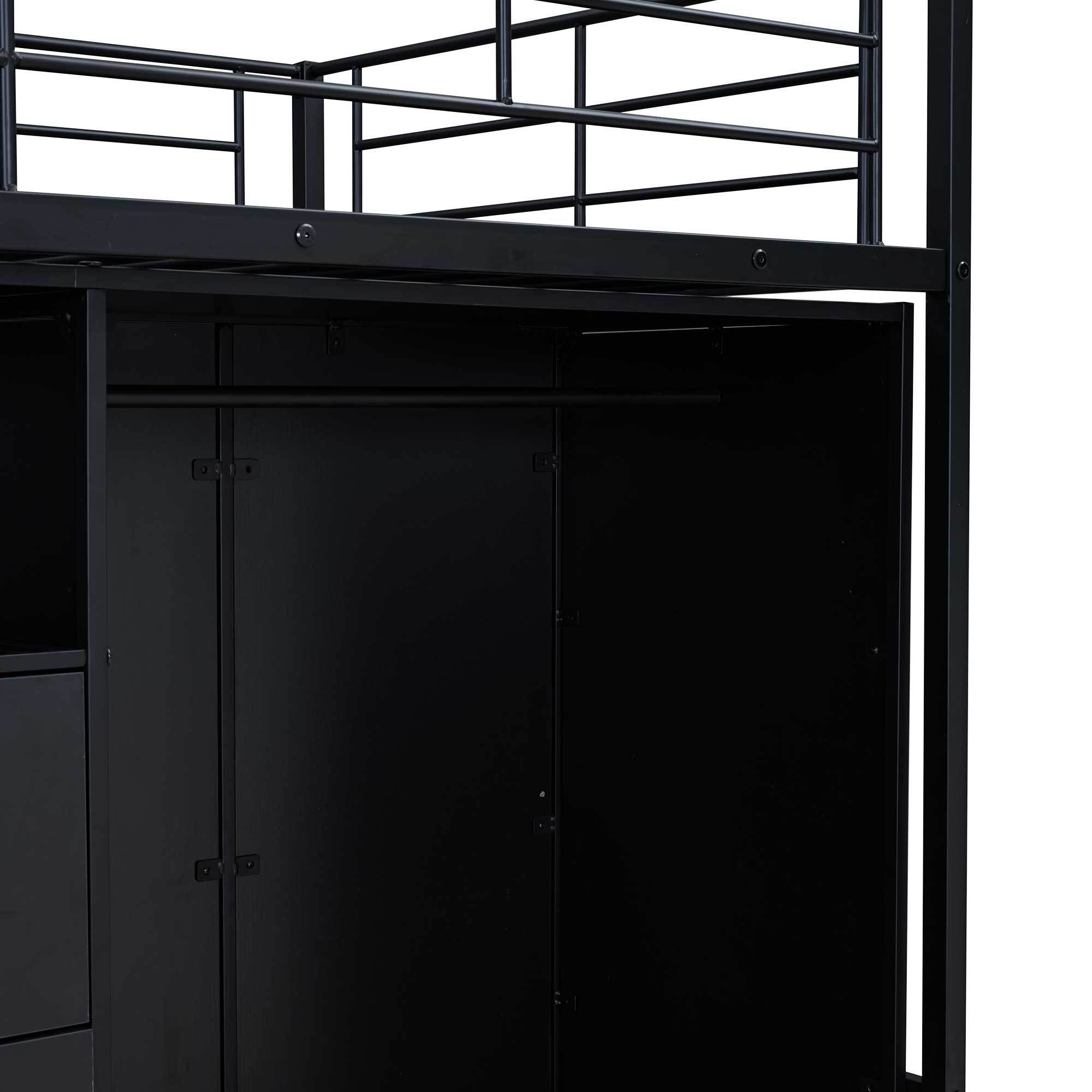 Twin Size Metal Loft Bed with Drawers, Storage Staircase and Small Wardrobe - Atlantic Fine Furniture Melbourne FL