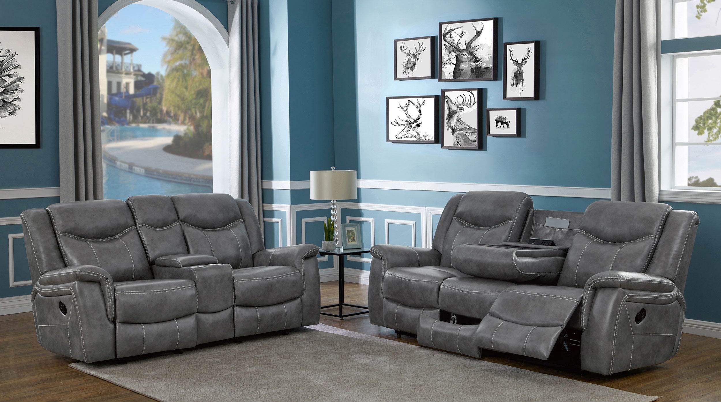 Conrad 2-piece Upholstered Padded Arm Motion Sofa Set Grey — view 1