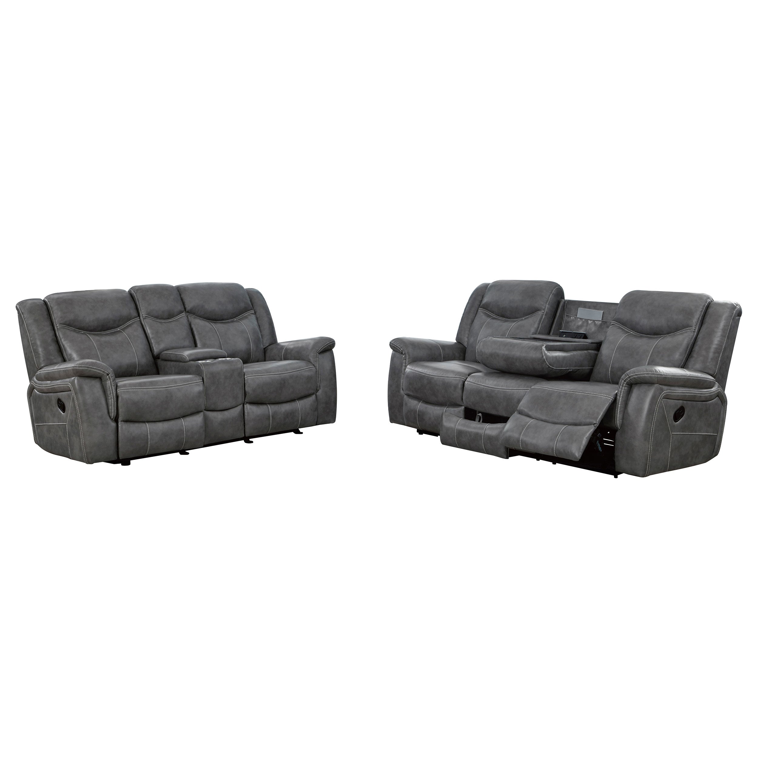 Conrad 2-piece Upholstered Padded Arm Motion Sofa Set Grey — view 3
