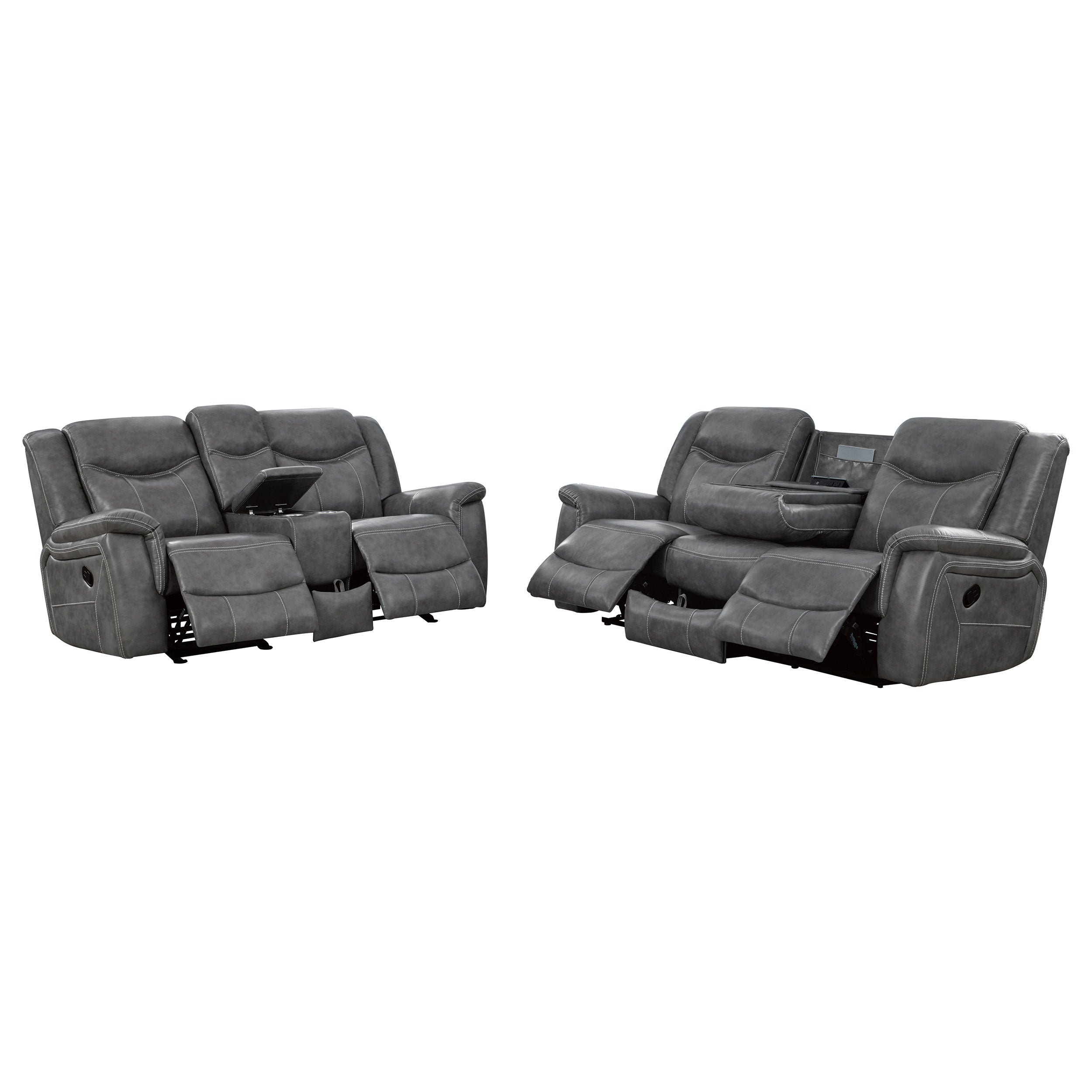 Conrad 2-piece Upholstered Padded Arm Motion Sofa Set Grey — view 4