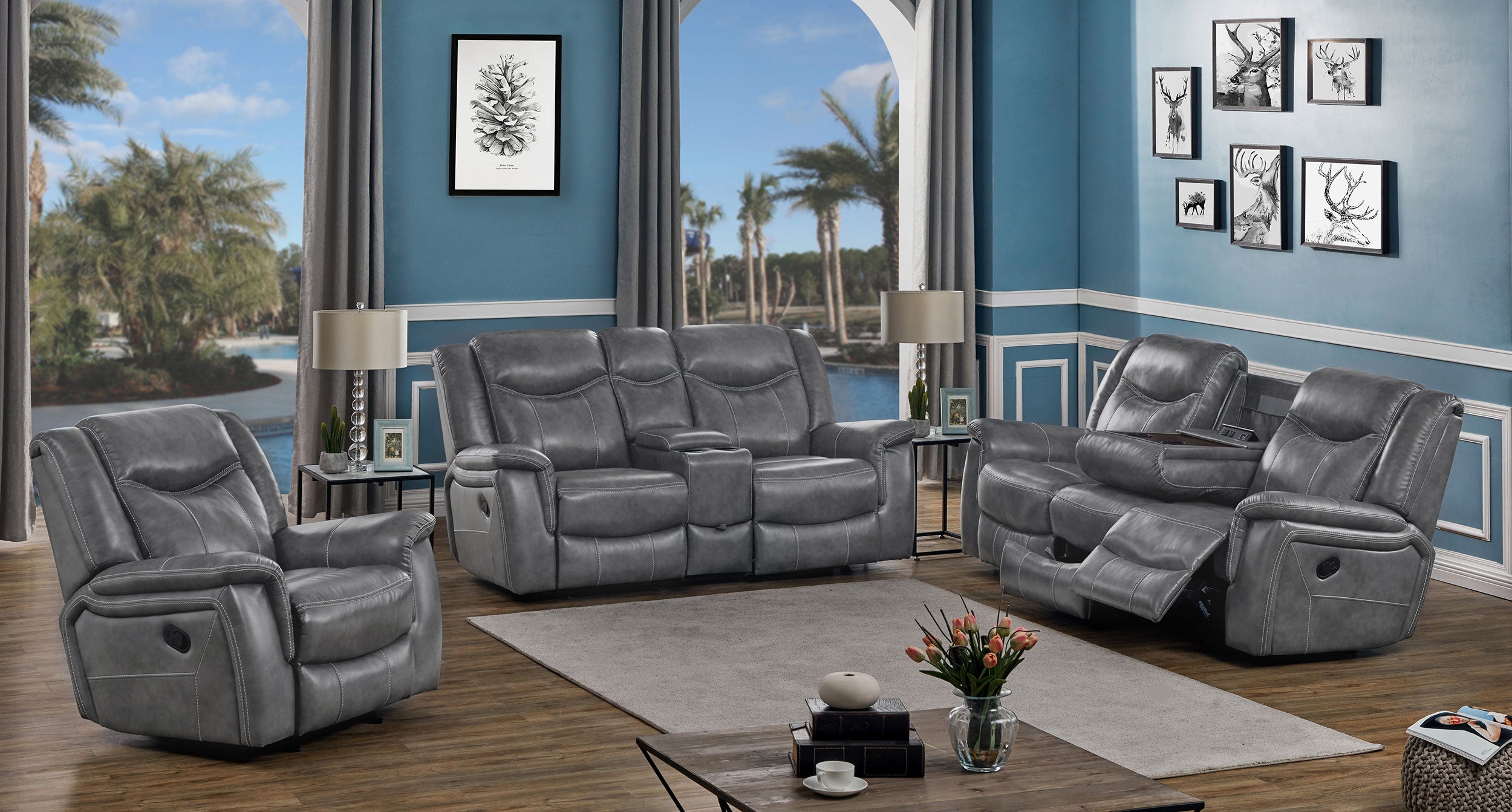 Conrad Upholstered Padded Arm Motion Sofa Grey — view 13