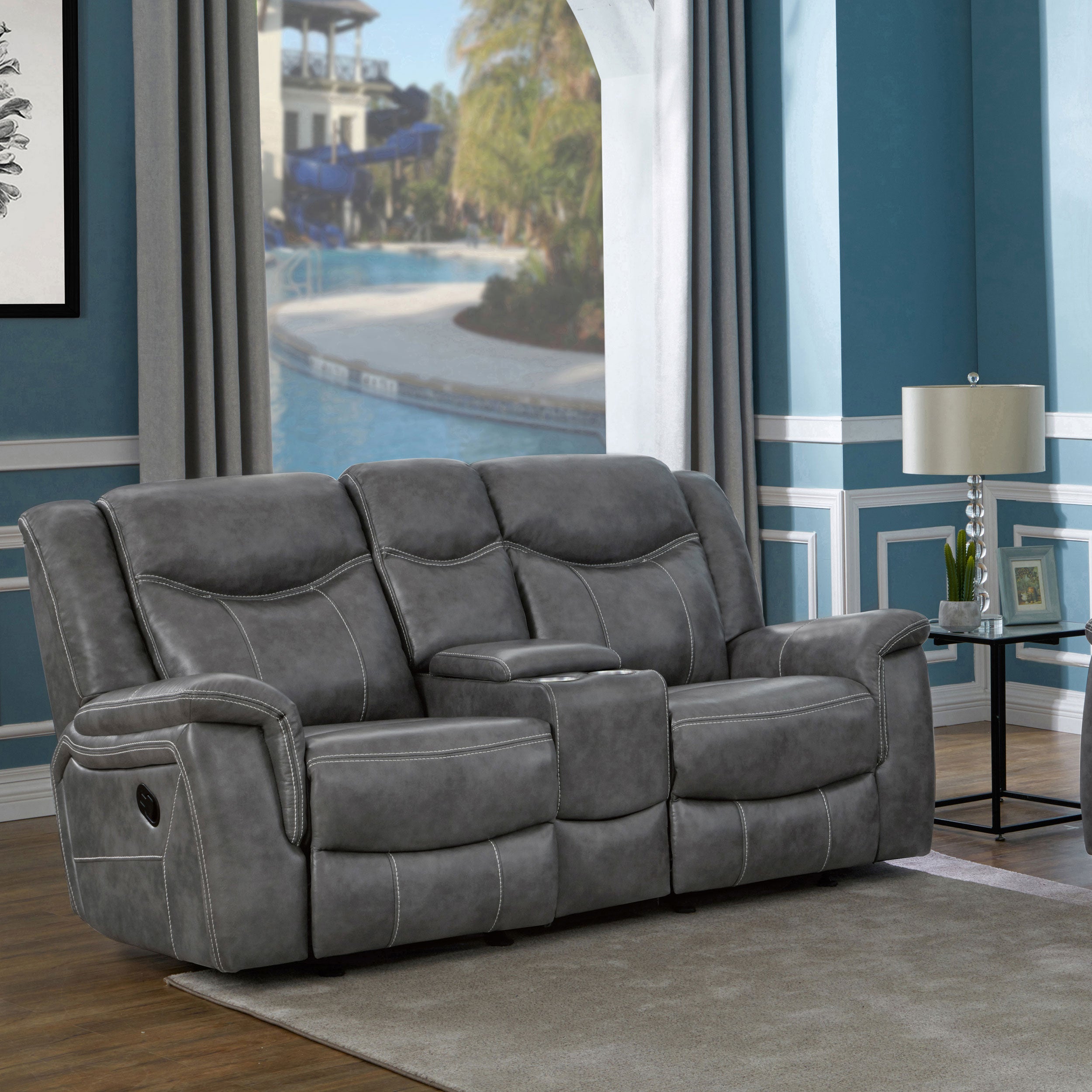 Conrad Upholstered Padded Arm Glider Loveseat Grey — view 2