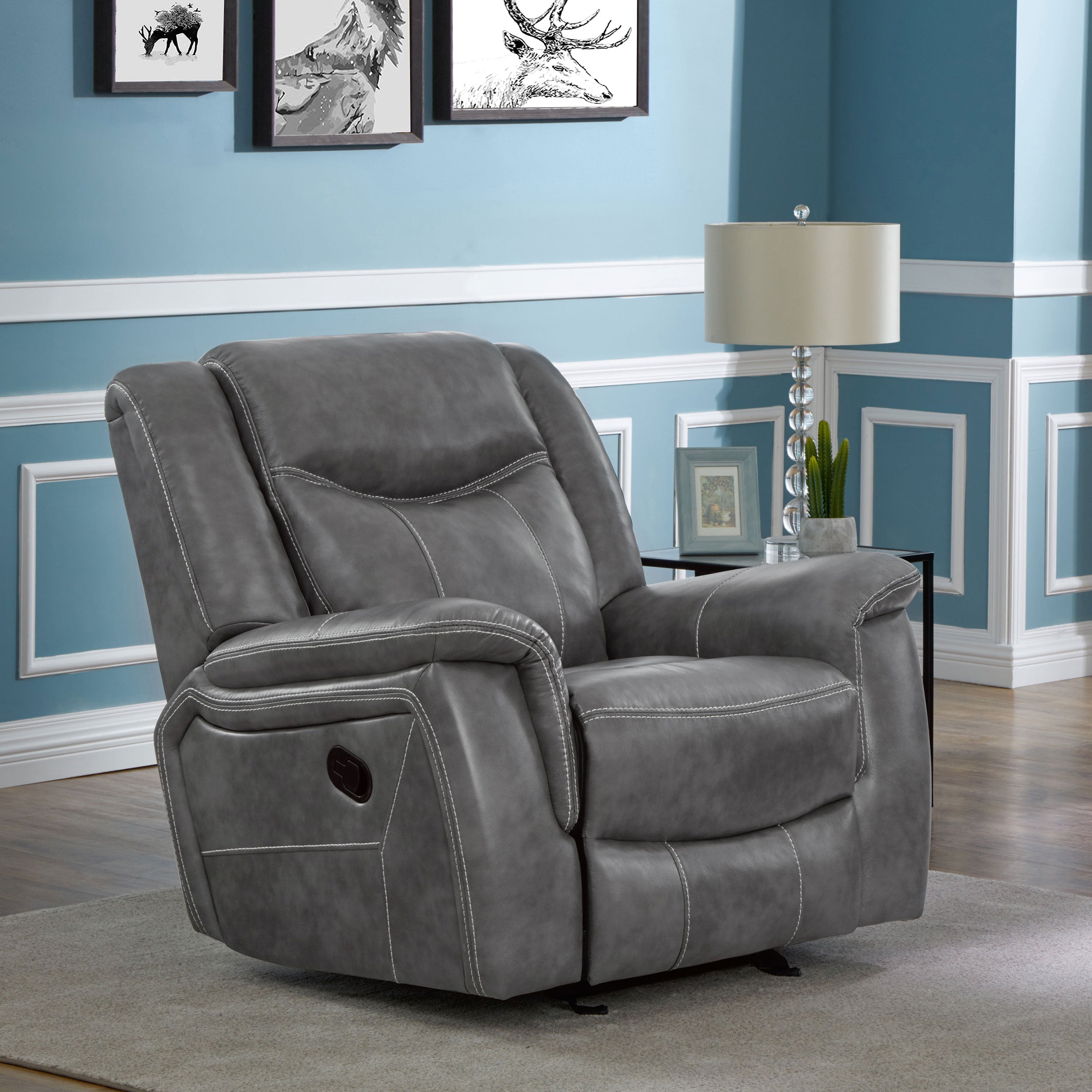 Conrad Upholstered Padded Arm Glider Recliner Grey — view 2