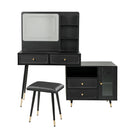 Modern Makeup Vanity Desk With Mirror And Lights Retractable Design Engineered Wood - Black