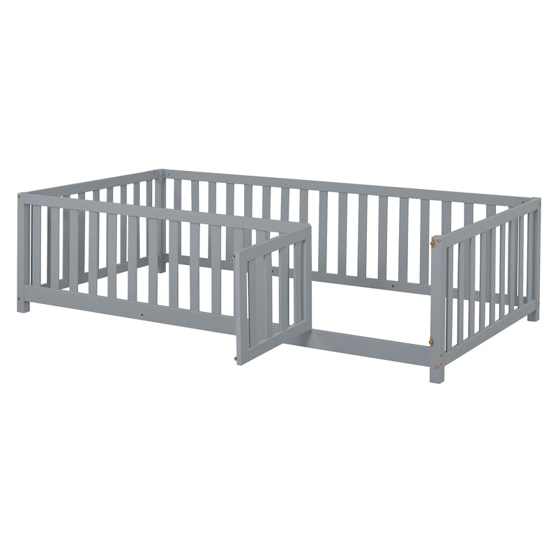 Daybed With Fence Guardrails And 2 Drawers, Split Into Independent Floor Bed & Daybed
