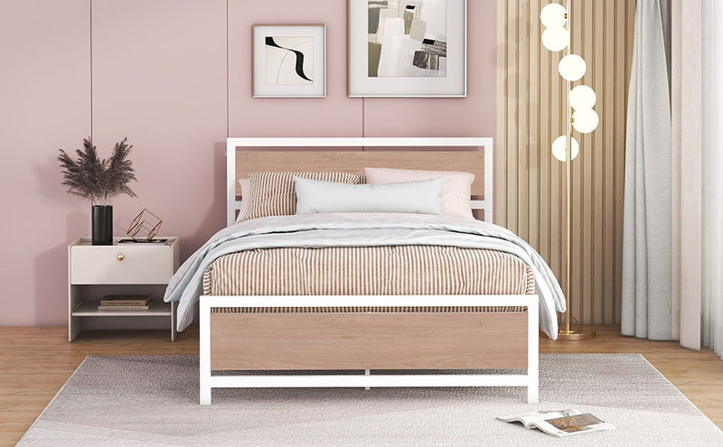 Platform Bed, Metal And Wood Bed Frame With Headboard And Footboard