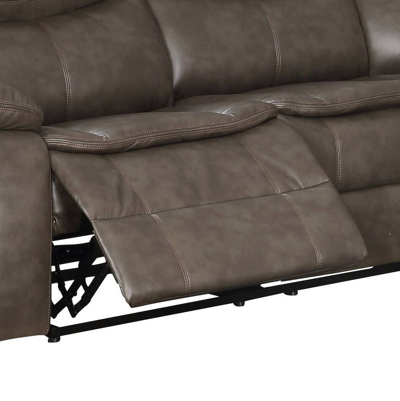 Tavin - Faux Leather Manual Recliner Sectional Sofa With Cupholder Console - Taupe