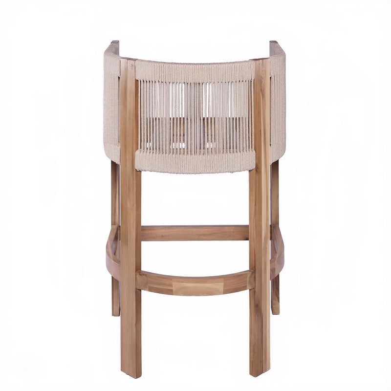 Modern Matera Barstool (Set of 2) With Wraparound Back And Rope - Teak / Beige