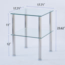 Modern 2 Piece Side Table With Storage Shelf, Tempered Glass, Space Saving Design - Clear