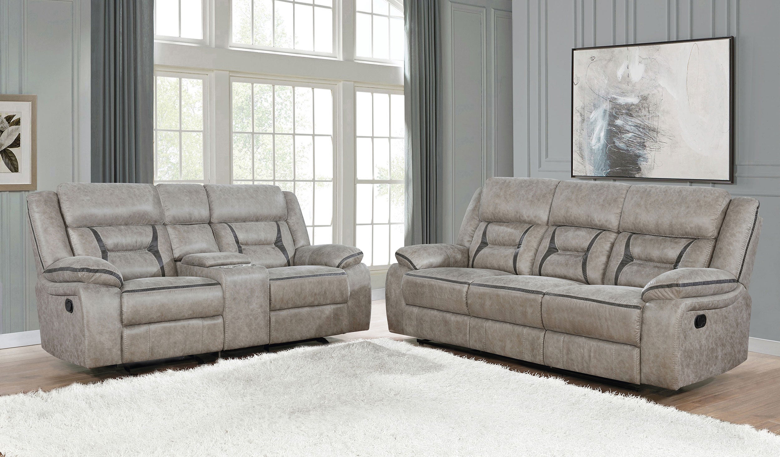 Greer 2-piece Upholstered Reclining Sofa Set Taupe — view 1